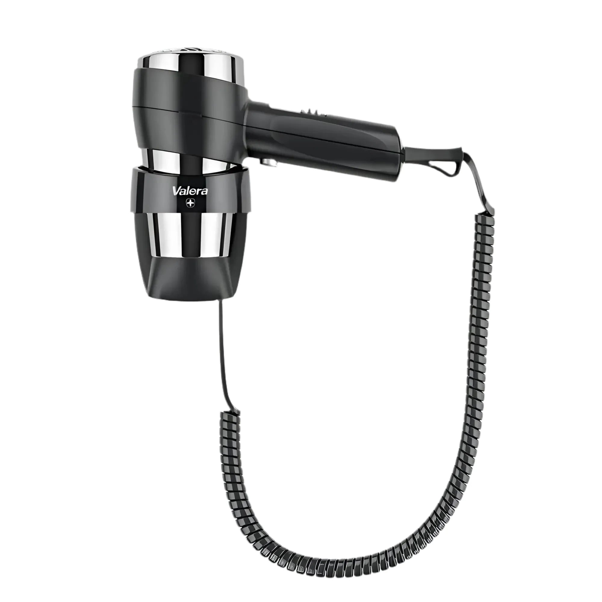Föhn Valera Action Super Plus 1600 in zwart, chroom met wandhouder, krachtige 1600W haardroger